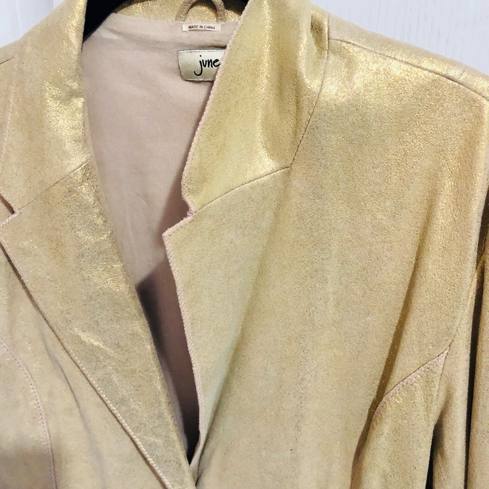June Leather 2 Button Blazer L In Gold - image 4